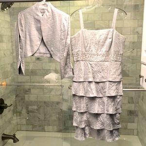 David’s Bridal Mother of the Bride 12P Gown Silver Knee Length Dress with Jacket